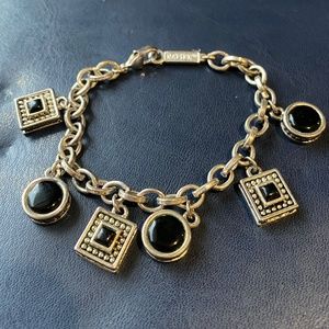 Vintage Napier Dangle Silver and Black Charm Bracelet